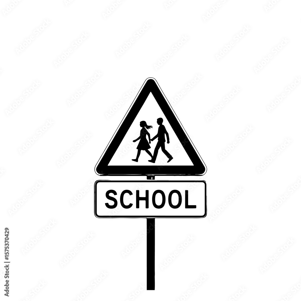 School Ahead Warning Sign: Children Crossing Road Safety Alert. School Ahead Warning Sign: Children Crossing Road Safety Alert.
