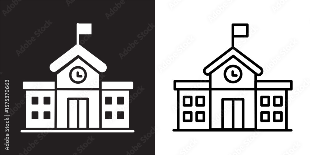 Fototapeta premium School solid and thin line web icon set. Vector illustration