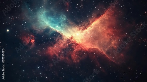 Swirling nebula shines brightly, showcasing vibrant colors against a backdrop filled with shining stars