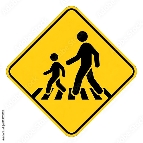 School Crossing Warning Sign: Adult and Child on Crosswalk, Safety First.