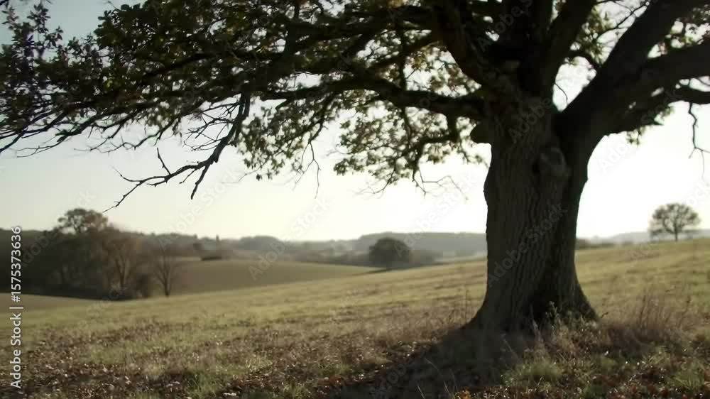Picturesque countryside landscape featuring a majestic tree standing on a rolling hill under a Picturesque countryside landscape featuring a majestic tree standing on a rolling hill under a