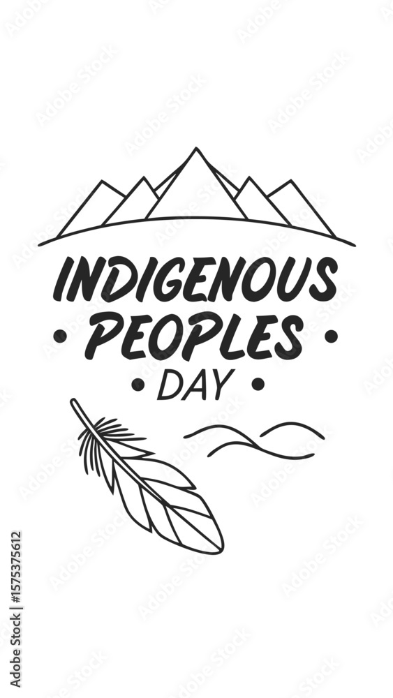 Fototapeta premium Celebrate indigenous peoples day with a striking graphic featuring mountains a feather and bold typography honoring heritage and culture
