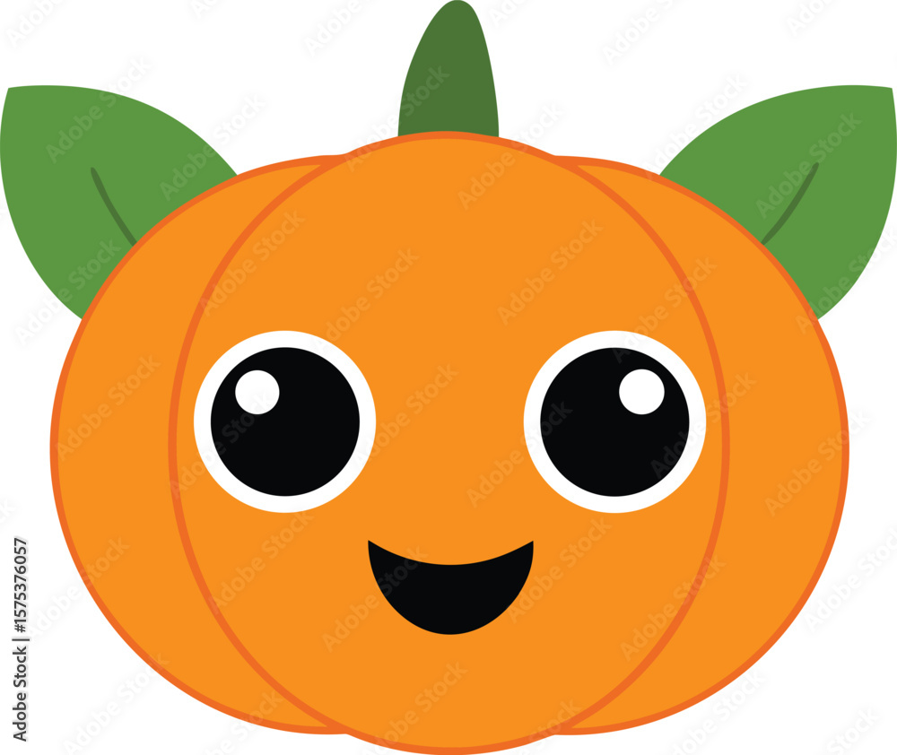 Smiley Pumpkin Face with Leafy Flaps – Cute Halloween Design Smiley Pumpkin Face with Leafy Flaps – Cute Halloween Design
