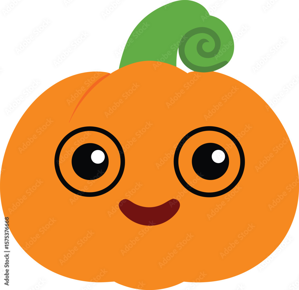 Fototapeta premium Puffy Pumpkin Face with Leafy Swirled Bun – Kawaii Veggie Art