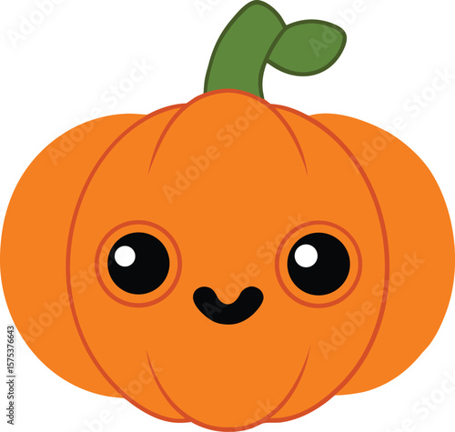 Joyful Pumpkin Figure with Leafy Side Curls – Happy Autumn Design