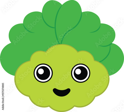 Puffy Veggie Character with Leafy Curls – Cute Harvest Illustration