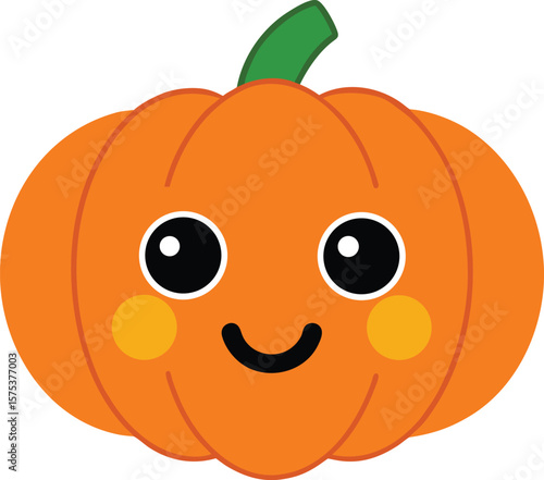 Smiling Pumpkin Face with Leafy Puff Curls – Autumn Emoji Art