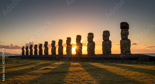 Moai Statues on Easter Island at Golden Hour