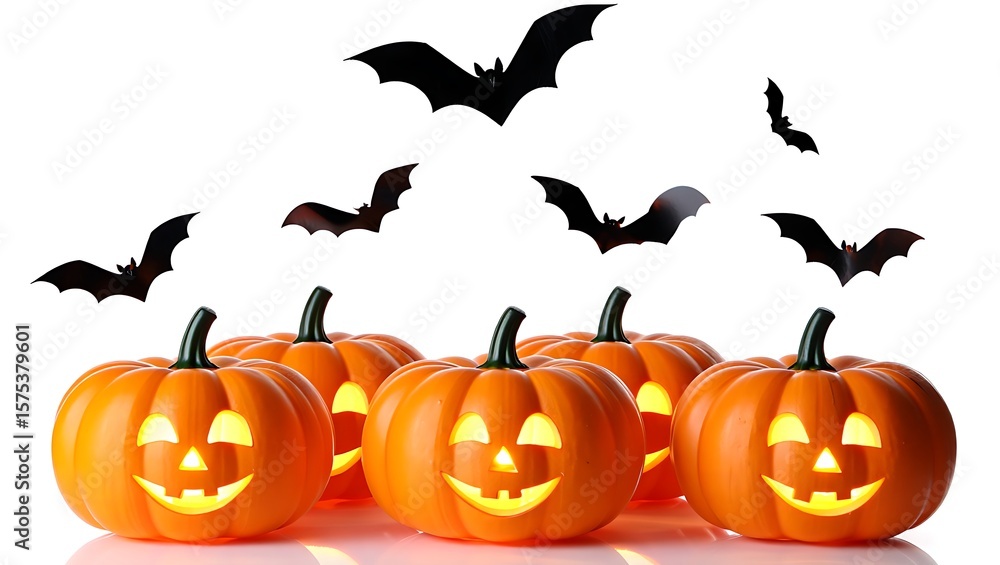 Naklejka premium Spooky Halloween Pumpkins and Bats Festive Autumn Image