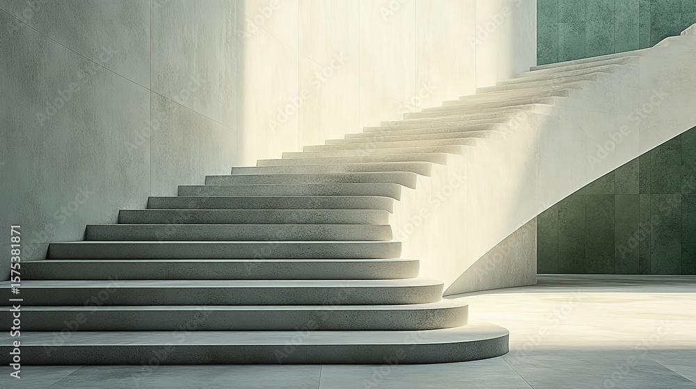 Fototapeta premium Minimalist White and Green Striped Stairs Close-Up on Pure White Background