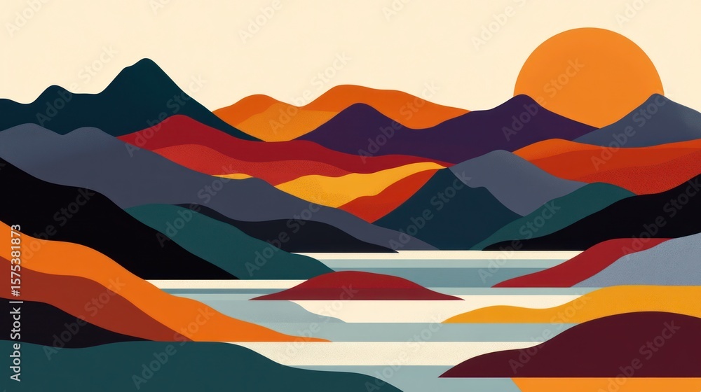 Colorful mountain range landscape with a lake Colorful mountain range landscape with a lake