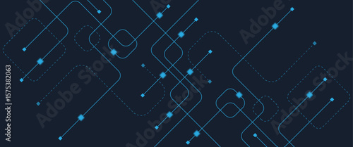 Abstract digital AI circuit board background with tech icons. Digital technology motherboard texture design. Engineering circuit board concept for poster, header, banner, website, presentation