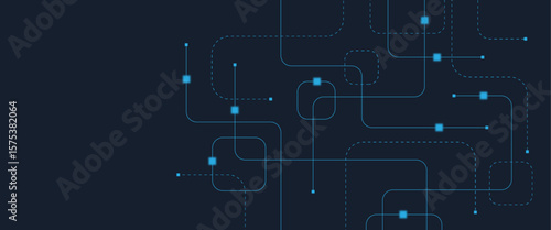 Abstract digital AI circuit board background with tech icons. Digital technology motherboard texture design. Engineering circuit board concept for poster, header, banner, website, presentation