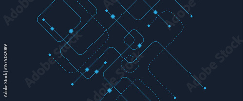 Abstract digital AI circuit board background with tech icons. Digital technology motherboard texture design. Engineering circuit board concept for poster, header, banner, website, presentation
