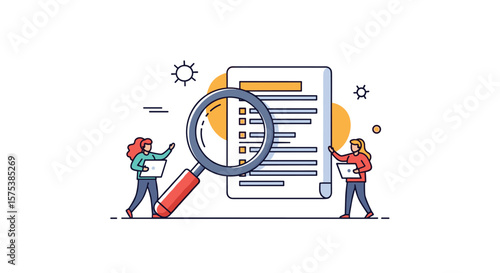 Detailed examination of important documentation using a magnifying glass