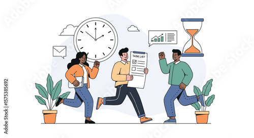 Team members racing against time working on project tasks with urgency and deadline pressure