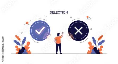 Making choices between two options decision making process with yes or no