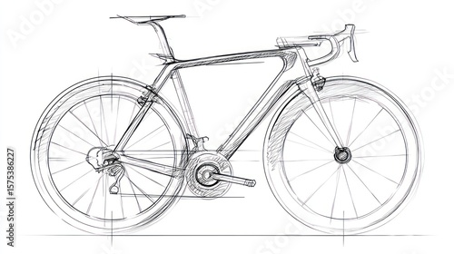 Technical Sketch of Modern Racing Bicycle in Side View – Concept Design Illustration
