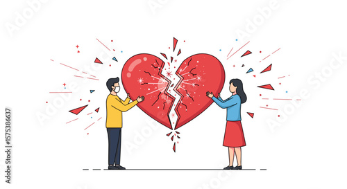 Couple ending relationship heartbreak love symbol broken friendship divorce conflict