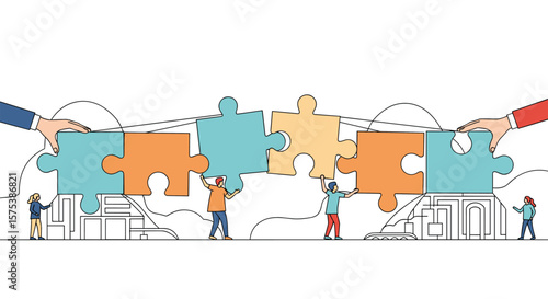 Teamwork and collaboration building strong connections with interlocking puzzle pieces