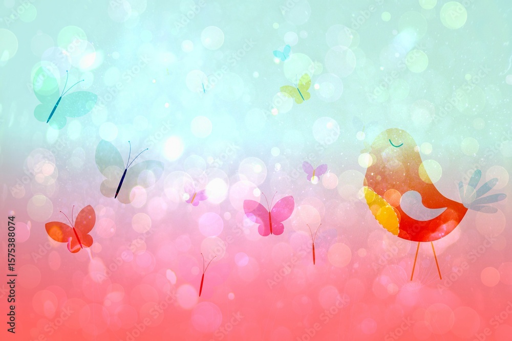 Obraz premium Girly bird and butterfly design