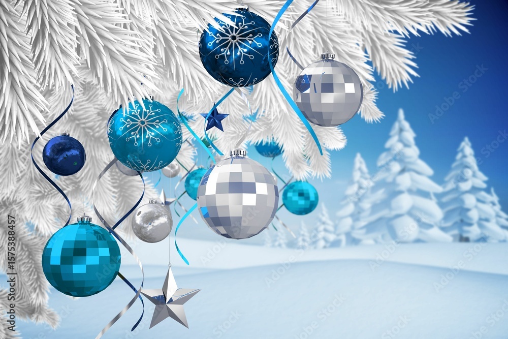 Fototapeta premium Christmas decorations hanging from branch