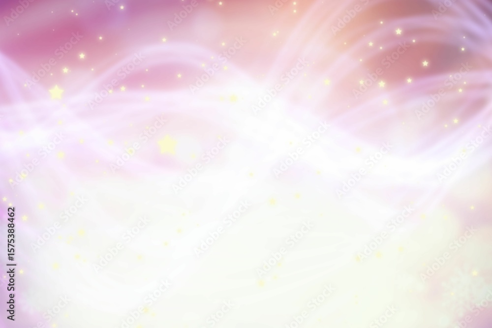Obraz premium Swirling white light ribbons are flowing across abstract pink-purple gradient sky with golden stars
