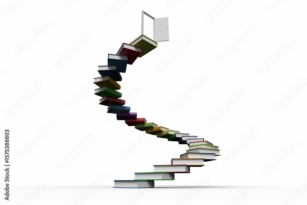 Fototapeta premium Steps made out of books with open door