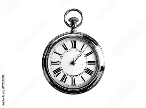 Elegant silver pocket watch timepiece classic design, On Transparent Background, Png