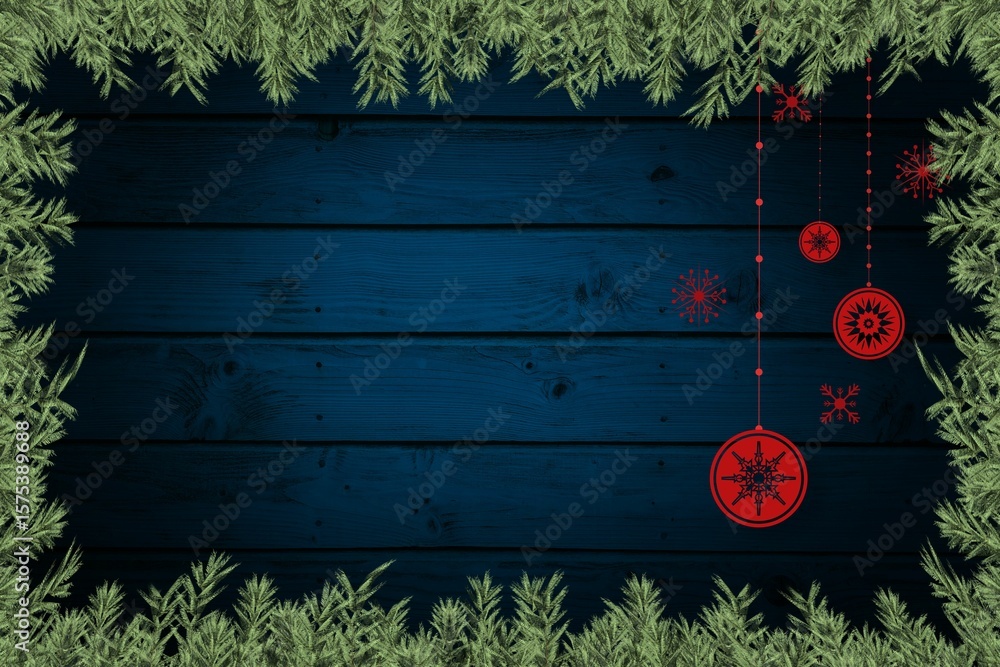 Fototapeta premium Christmas decorations over wooden planks