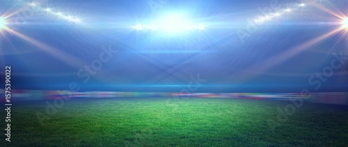 Canvastavla Full-size grass pitch shining under floodlights in flat design, with glowing LED