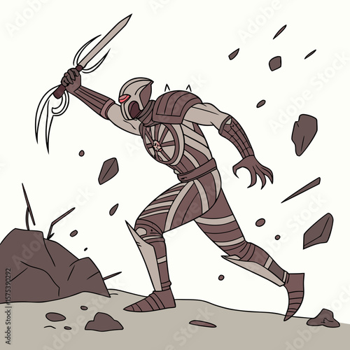 vector illustration of a fighter man, Savage warrior with futuristic tech claws extended, mid-battle pose, muscular body and battle suit ripped, with sparks and debris flying around Doctor strenge