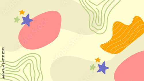 Pastel abstract art of colorful shapes and stars perfect for backgrounds, posters, and digital designs needing a vibrant touch.