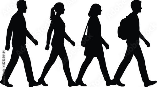 Silhouettes of People Walking Diverse Group in Motion