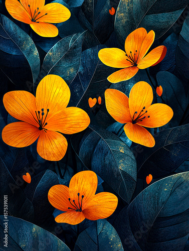 Tropical Bold Flowers in Vibrant Colors – Abstract Floral Illustration