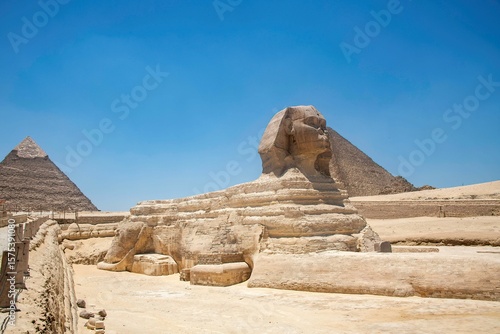 Statue of the Sphinx at the Pyramids of Giza in the Egypt desert