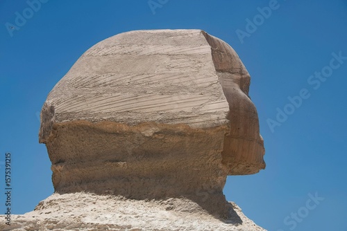 Statue of the Sphinx at the Pyramids of Giza in the Egypt desert