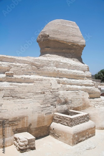 Statue of the Sphinx at the Pyramids of Giza in the Egypt desert
