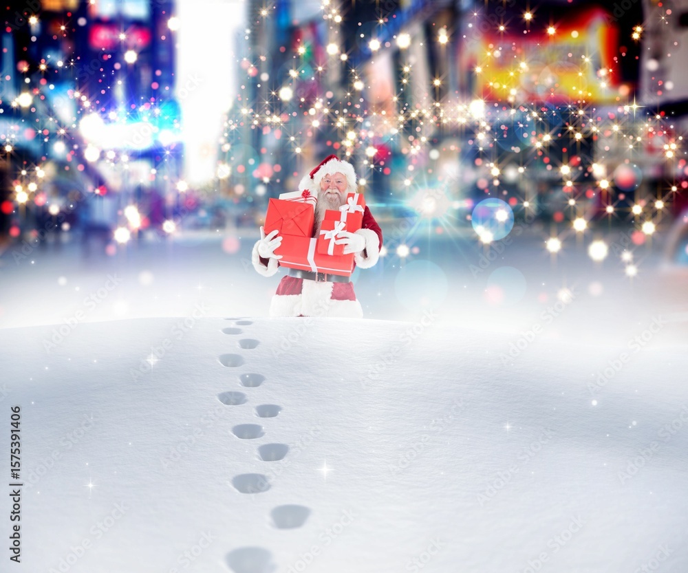 Fototapeta premium Santa delivering gifts in city