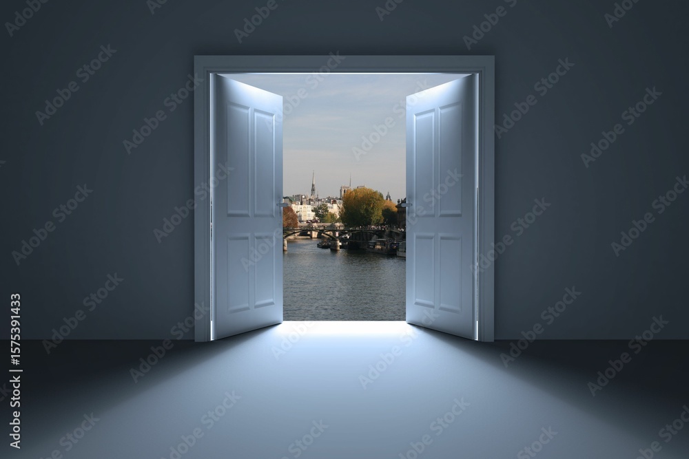 Naklejka premium River seen from open door