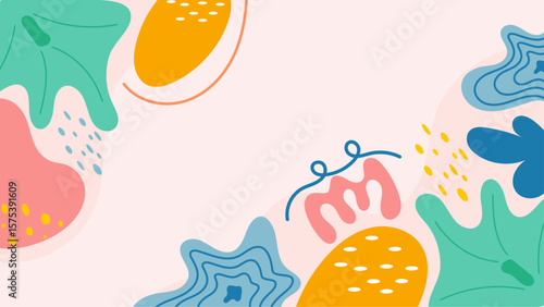 Abstract art with colorful organic shapes and dots. Perfect for backgrounds, posters, or any design needing a modern touch.