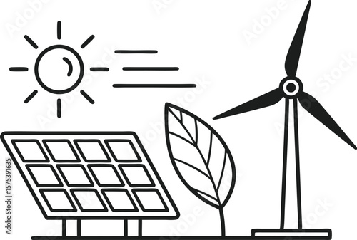 Green Energy and Sustainability Design Featuring Renewable Power Concepts. Artistic Green Energy and Sustainability Design Highlighting Eco-Friendly Solutions. Modern Green Energy and Sustainability