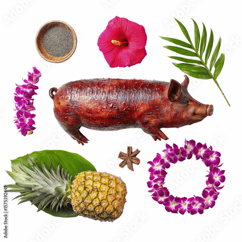Roasted Pig with Tropical Fruits and Flowers -