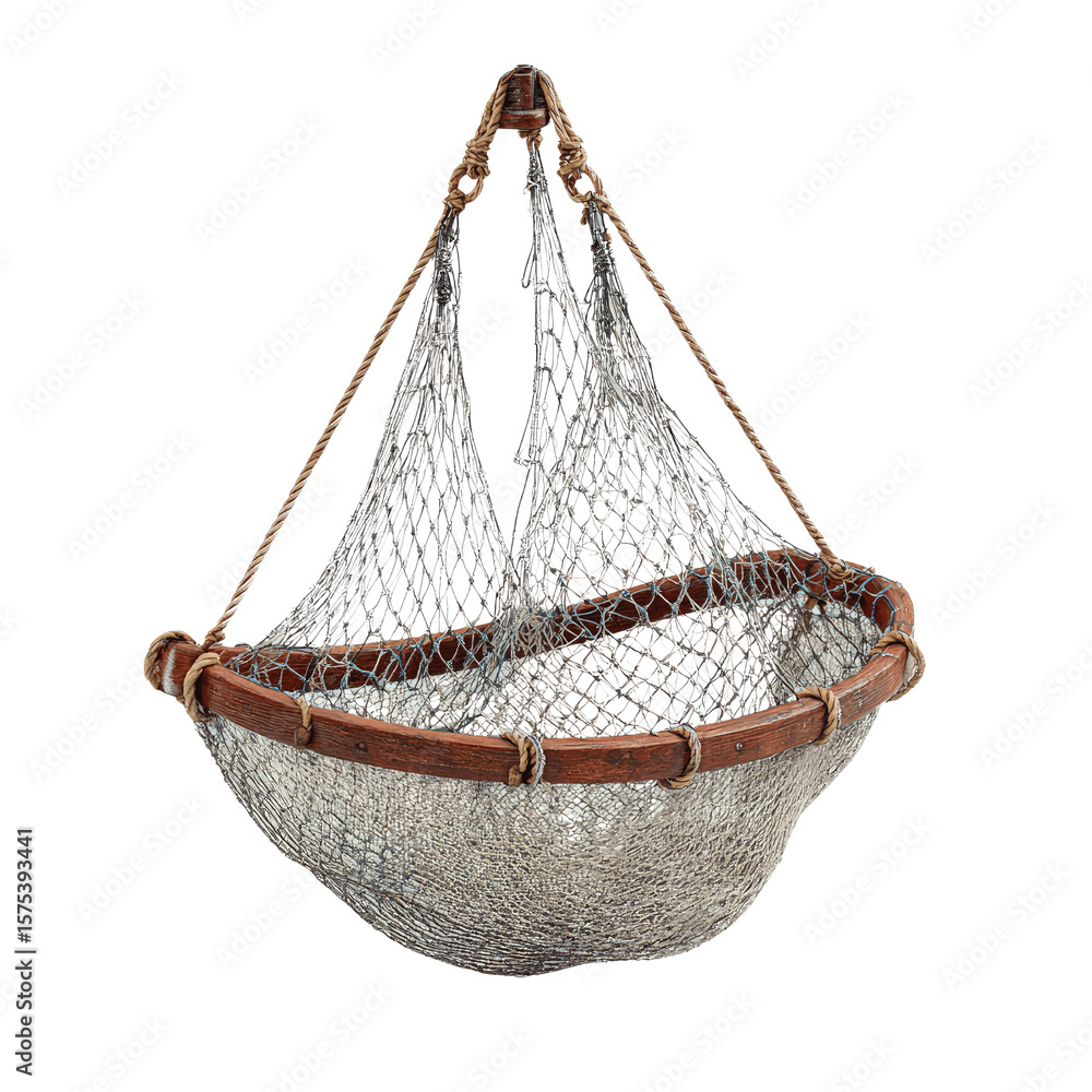 Obraz premium Antique Wooden Framed Fishing Net, Traditional