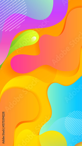 Vibrant abstract image with colorful fluid shapes suitable for backgrounds, posters, brochures, and artistic designs with a fun and lively theme.