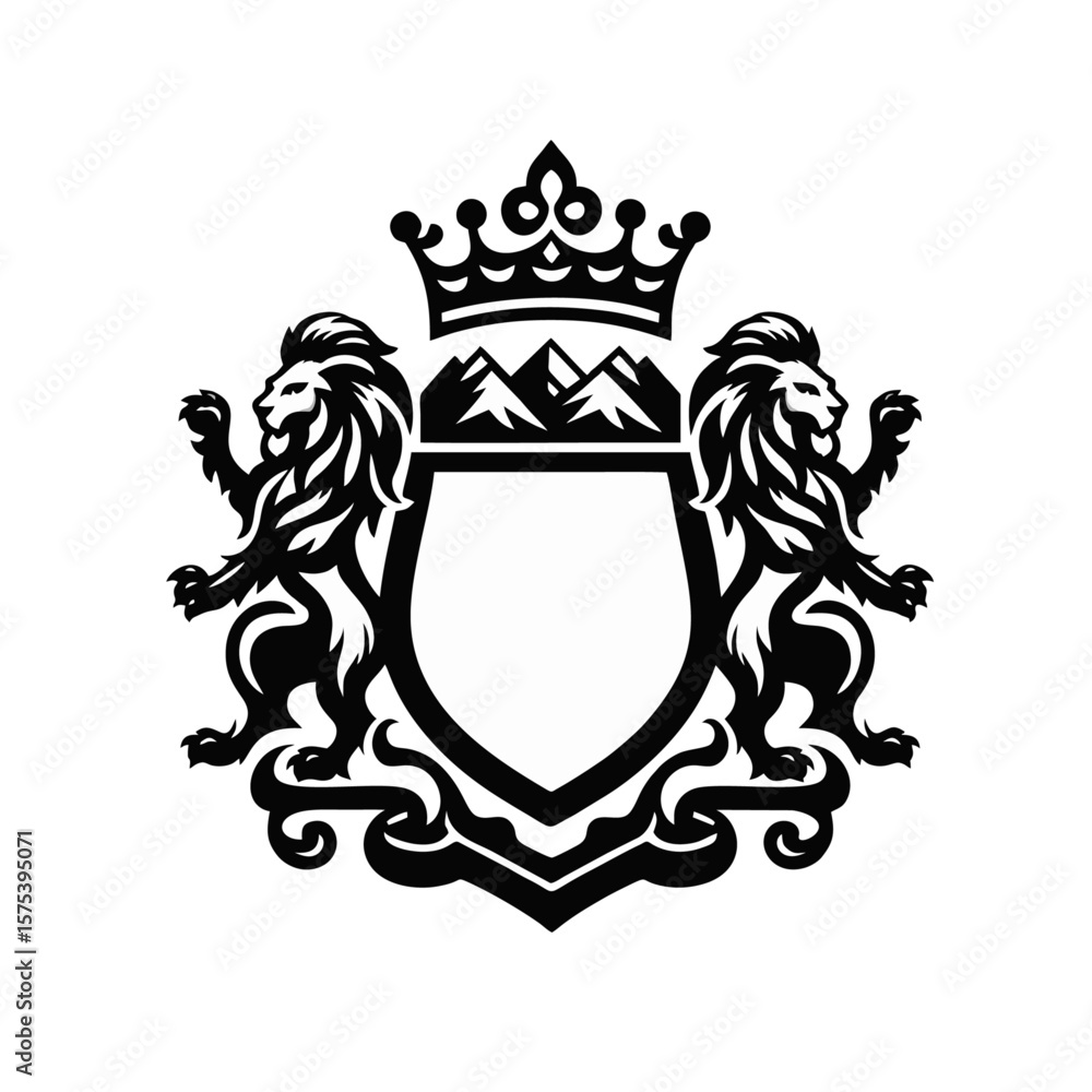 Obraz premium royal crest lions holding shield and crown, isolated on white background