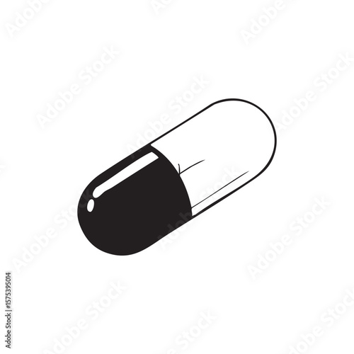 Essential Dose: A detailed monochrome image showcasing a capsule, perfect for medical, healthcare, and pharmaceutical themes. Clean lines and a simple style emphasize the core aspects. 