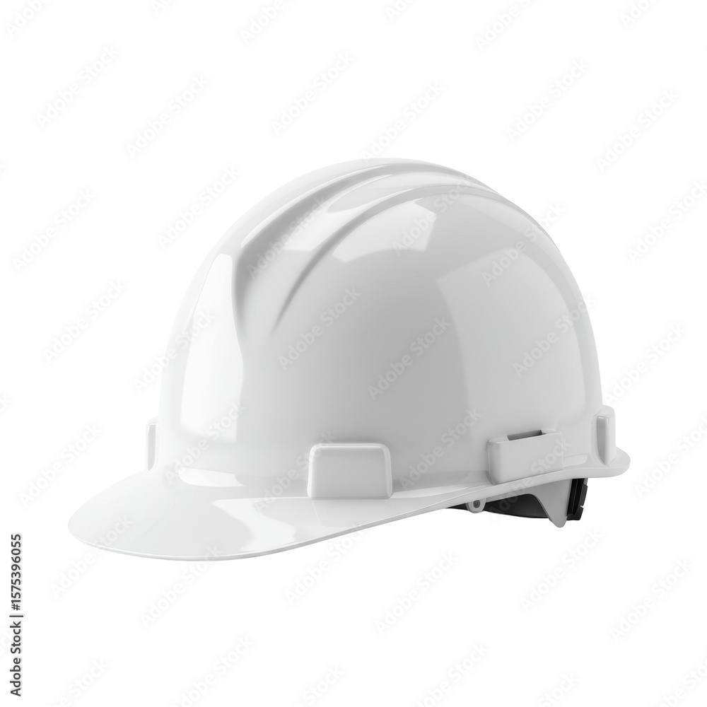 Fototapeta premium A single, transparent hard hat, new and unblemished, showcasing a smooth industrial-grade shell, presented against a pure transparent background with bright, shadowless studio lighting and