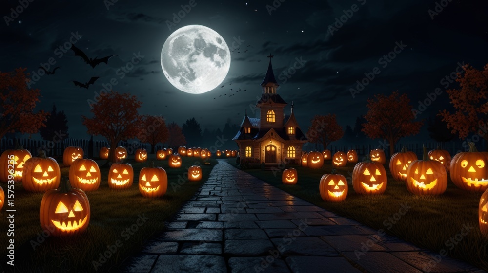 Fototapeta premium halloween pumpkin in the forest