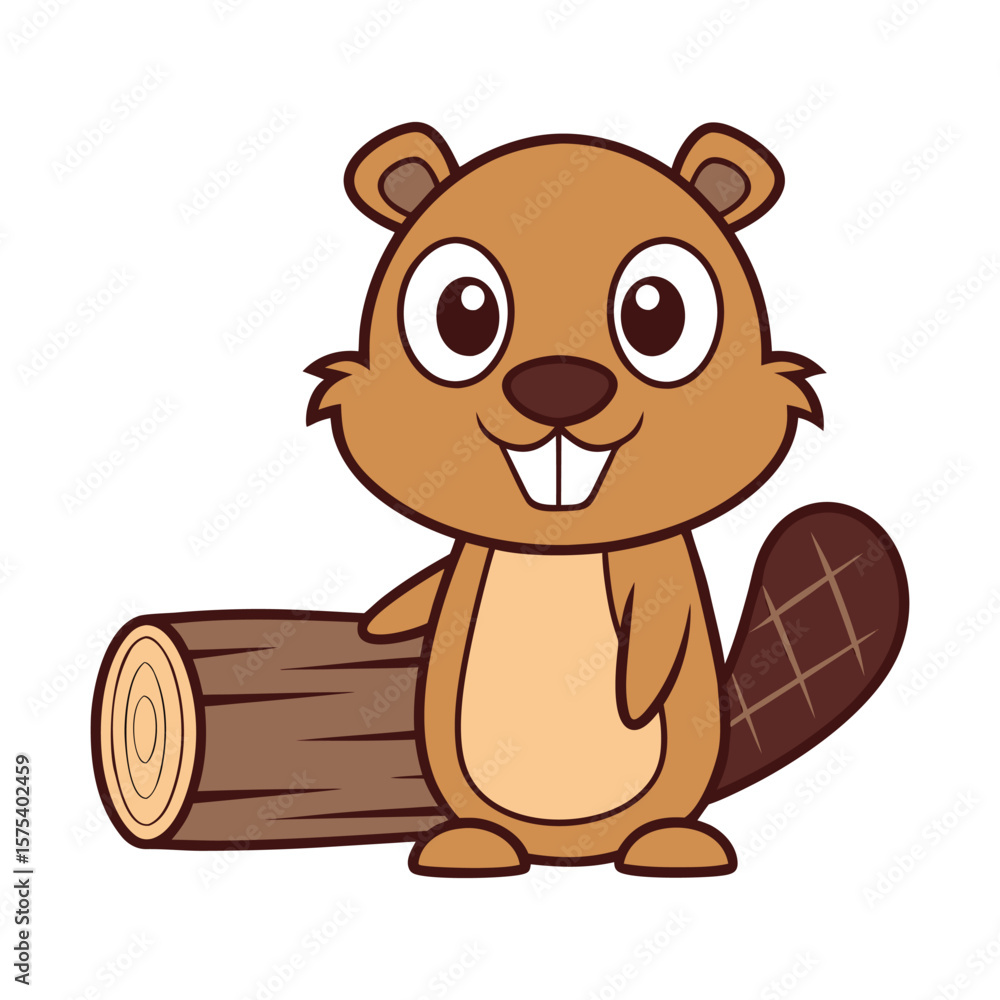 Naklejka premium Happy Cartoon Beaver Holding a Log